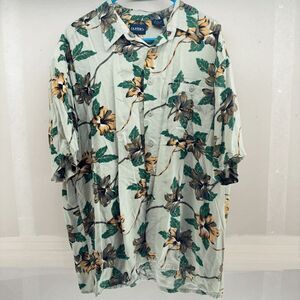 Puritan Mens Large Rayon Floral All Over Rayon Hawaiian Shirt Relax Comfort